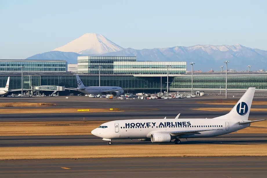 Airport terminal with passengers and modern facilities