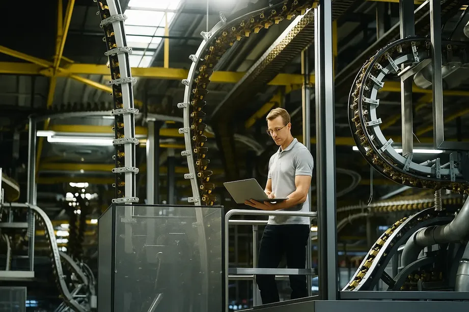 Manufacturing floor with equipment and workers