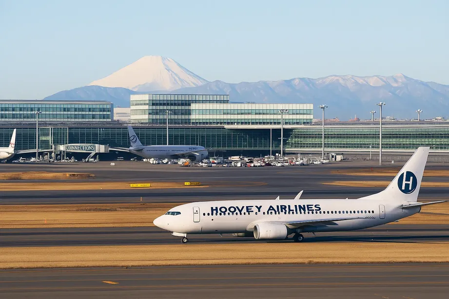 Modern airport terminal with passengers and clean, well-maintained facilities