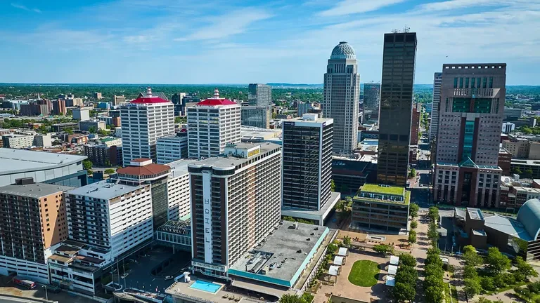Louisville Kentucky downtown skyline and bourbon district